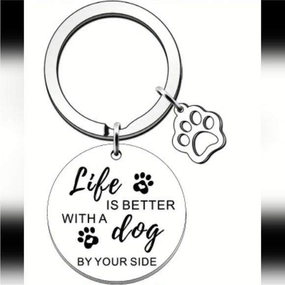 Life is Better With A Dog By Your Side Silver Dog Paw Charm Keychain nwt silver - Picture 1 of 6